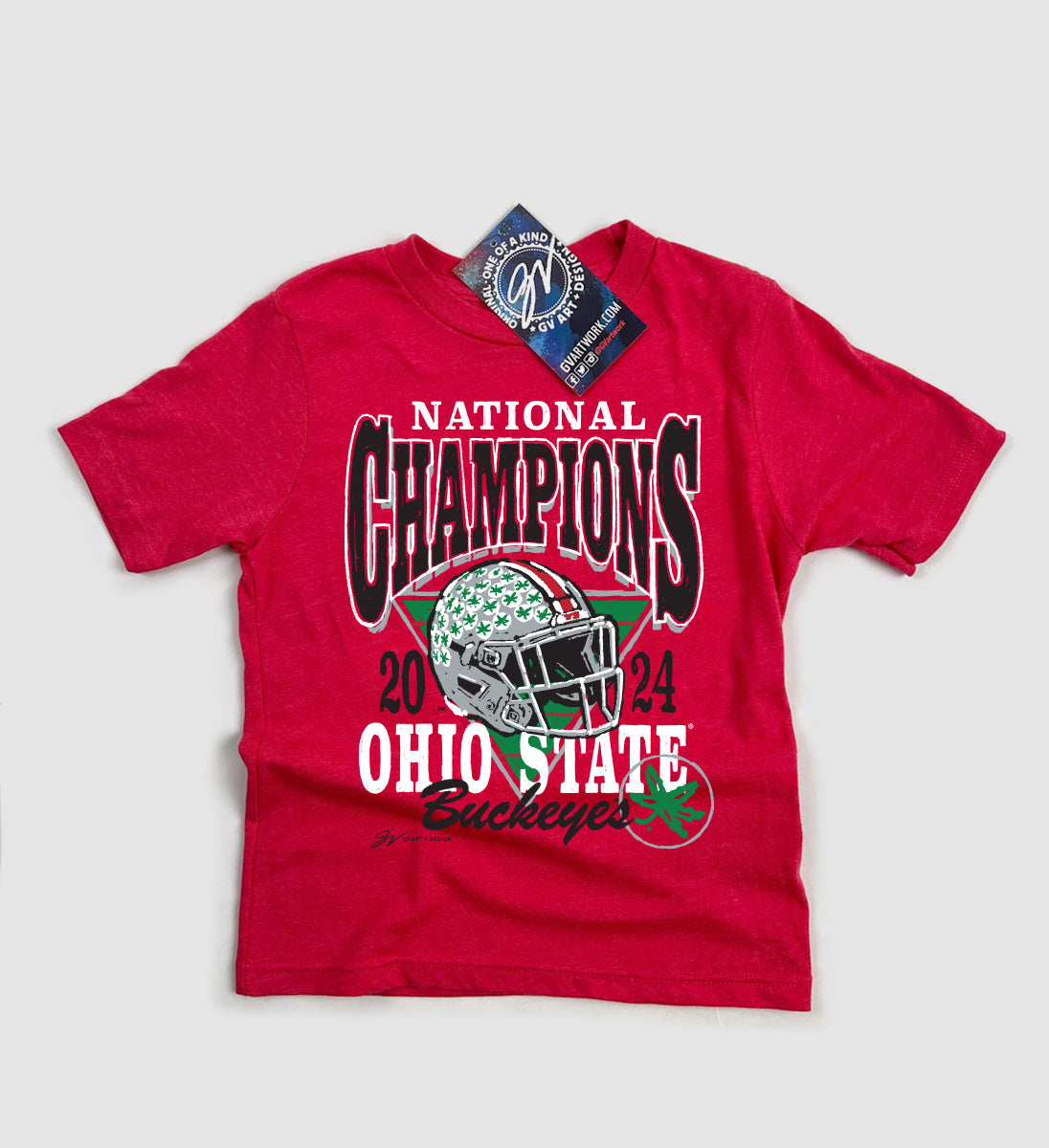Kids Red Ohio State National Champions Helmet T Shirt