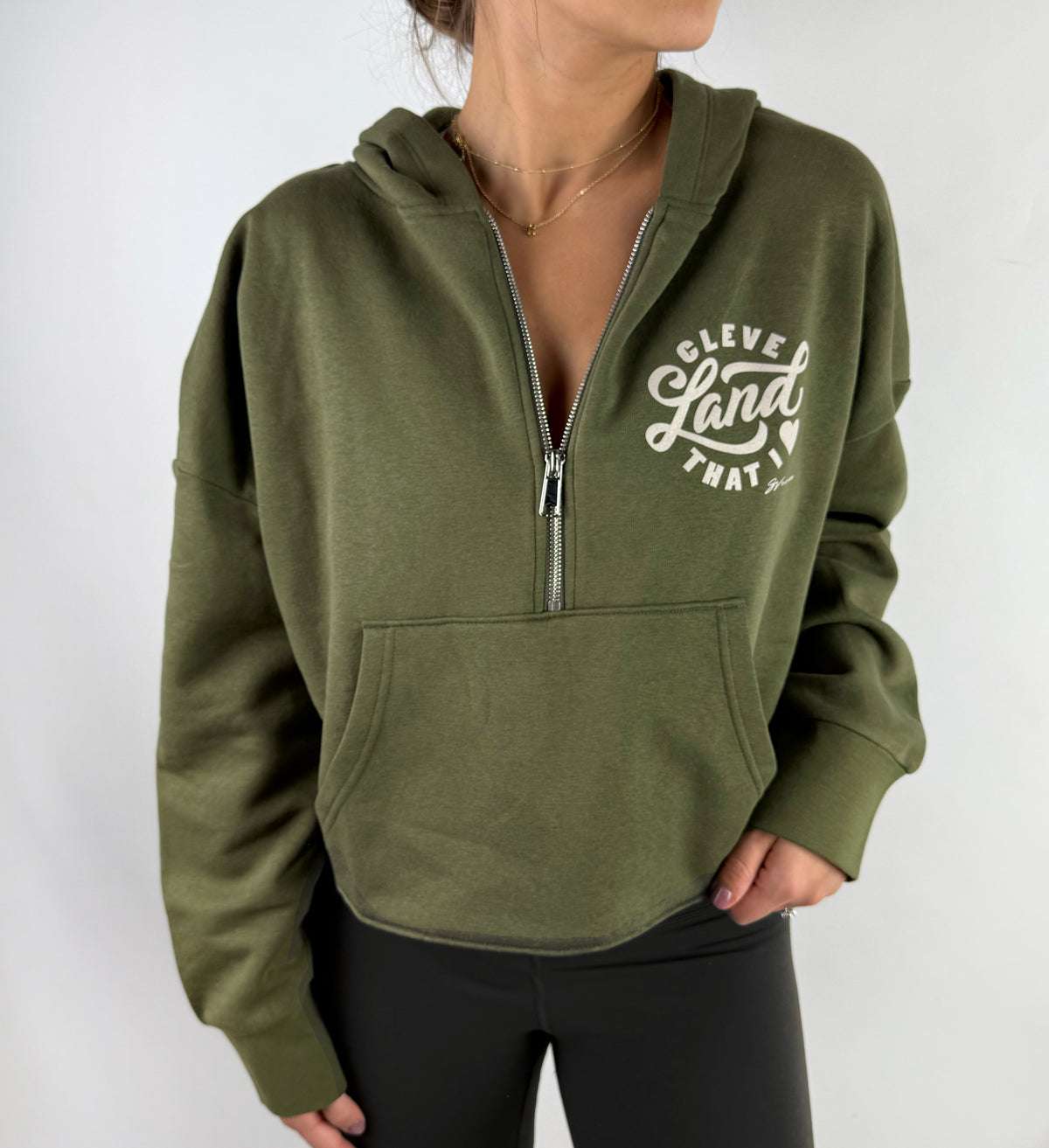 Women's Cleveland Circle Green Half Zip